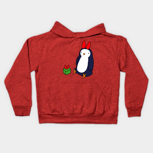 Christmas Gift Penguin Kids Hoodie by saradaboru